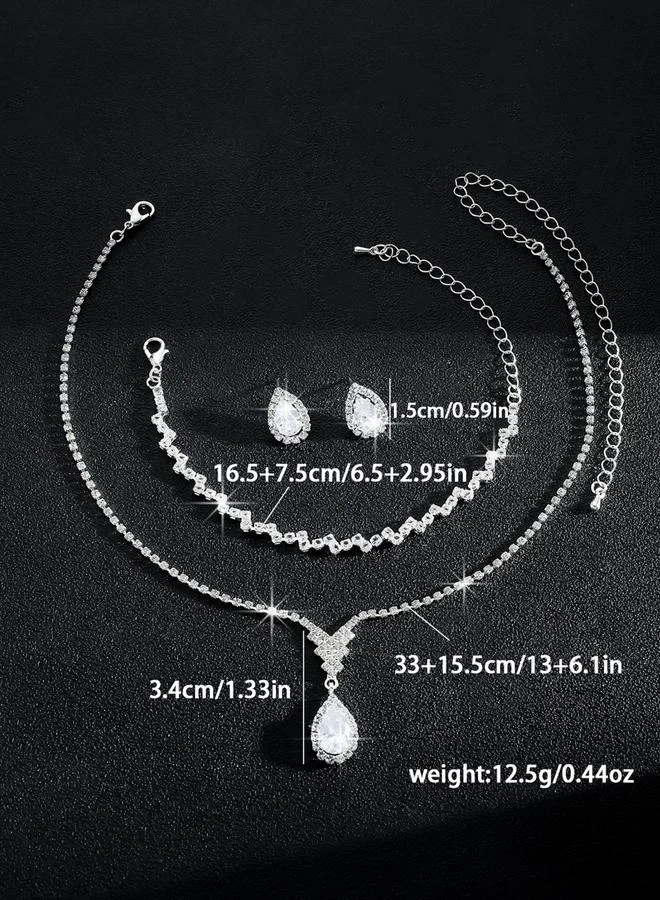 تايك تو طقم مجوهرات 3 قطع عقد وسوار وأقراط منمقة